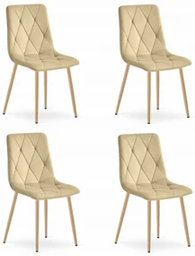 Set 4 Scaune Bucatarie/Dining Fido Picioare Finisaj Lemn, Catifea Crem