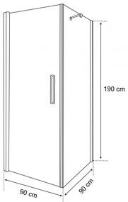 Cabină de duș pătrată Monica MONICA90 cu ușă batantă, 90x90x190 cm