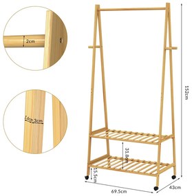 Deuba Suport pentru haine pe roți 155x70x45cm - bambus