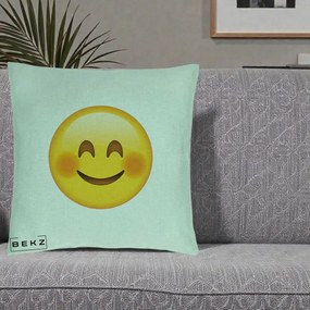 Perna Decorativa Emoji Fericit Roscat, 40x40 cm, Verde Menta, Husa Detasabila, Perna Inclusa, BEKZ®