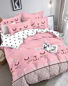 Lenjerie de pat cu 2 fete, tesatura tip finet, 4 piese, pat 1 persoana, roz, FNJ1-62
