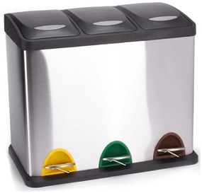 Coș de gunoi argintiu mat pentru reciclare/cu pedală 3x8 l din oțel Tri Selectif – MSV
