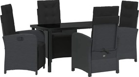 vidaXL Set de masă pentru grădină cu pernă 5 pcs Negru poliratan