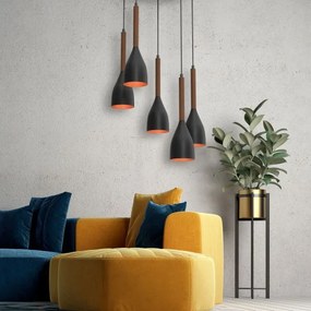 Lustră pe cablu MUZA 5xE27/15W/230V negru/maro/cupru