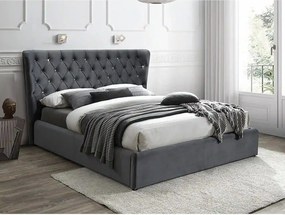Pat Carven 160x200, stofa catifelata gri - Bluvel 14, cu somiera