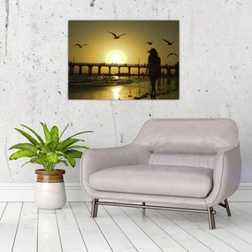 Tablou pe sticlă - Plimbare pe plajă (70x50 cm)