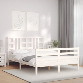 3193897 vidaXL Cadru de pat cu tăblie, dublu, alb, lemn masiv