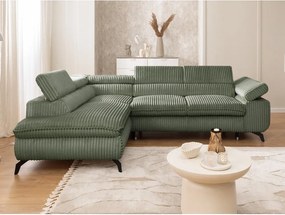 Colțar verde cu tapițerie din catifea reiată (cu colț pe partea stângă/în formă de ”L”) Marbeya – Ropez