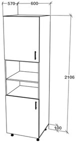 Corp haaus Karo, 2 Usi, cu spatiu cuptor, Lemn Natural/Alb, 60 x 57 x 210 cm