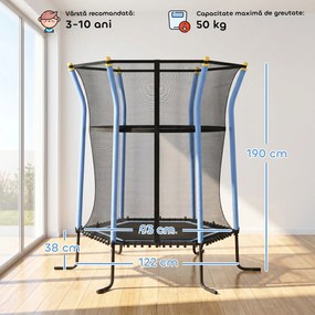 HOMCOM Trambulină Elastică pentru Copii 3-10 Ani cu Intrare cu Fermoar și Țevi Căptușite, Ø163,5x190 cm, Albastru | Aosom Romania