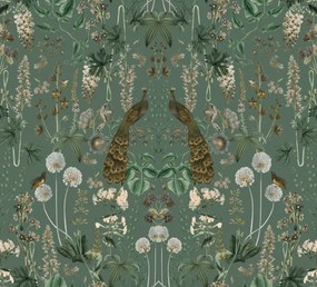 Fototapet, Peacock Garden, Green, Rebel Walls