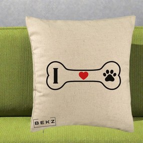 Perna Personalizata I Love Dog Os si Labuta, 40x40 cm, Bej, Husa Detasabila, Perna Inclusa, BEKZ®
