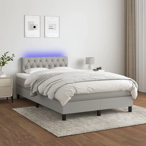 vidaXL Pat cu arcuri, saltea și LED, gri deschis, 120x200 cm, textil