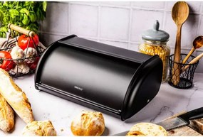 La mâna a doua: Cutie pentru paine Kinghoff KH 1723, 36 cm, Stabila si durabila, Inox, Negru