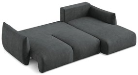 Colțar gri închis extensibil cu tapițerie din chenille (cu colț pe partea dreaptă/cu șezlong) Leila – Makamii