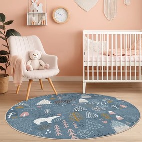 Covor pentru copii albastru lavabil ø120 cm Forest Land – Mila Home