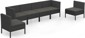 vidaXL Set mobilier de grădină cu perne, 6 piese, negru, poliratan