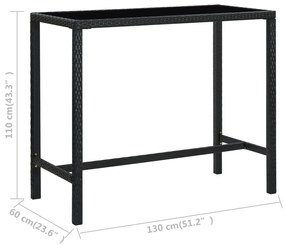 Set mobilier bar de gradina, 7 piese, negru, poliratan Negru, Lungime masa 130 cm, 7