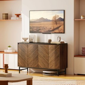 HOMCOM Mobilier TV, mobilier pentru televizor cu 4 uși, blat cu efect marmorat, rafturi reglabile, 120x39x76cm, nuc | Aosom Romania