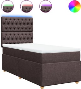 vidaXL Pat box spring cu saltea, maro închis, 90x200 cm, textil
