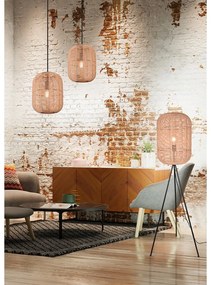 Lampadar bej cu abajur textil/cu abajur din răchită (înălțime 150 cm) Runa – Trio