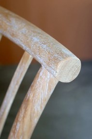 Scaun dining din lemn de hevea, ratan și răchită, bej, cu spătar din baghete curbate încrucișate, finisaj décapé, 89,5 x 50,5 x 53 cm, „Lisette”