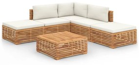 3087060 vidaXL Set mobilier de grădină cu perne, 6 piese, crem, lemn masiv tec