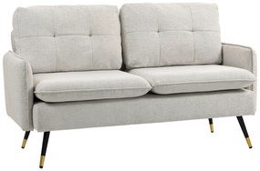 HOMCOM Divano 2 Posti in Tessuto Effetto Lino con Braccioli e Cuscini Imbottiti, Divanetto 2 Posti Moderno con Gambe in Acciaio, per Ufficio, Soggiorno, Salotto e Camera da Letto, 139x68x80 cm, Crema | Aosom Romania