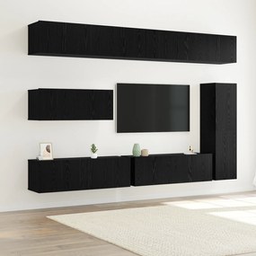vidaXL Set de 7 piese pentru dulap TV - Montabil pe perete - Lemn de stejar negru