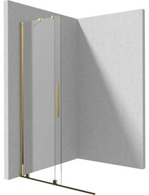 Set paravan dus walk-in cu usa glisanta, 100x195 cm, auriu lucios, Deante Prizma, rigola cu capac faiantabil reversibil plus coloana de dus neagra