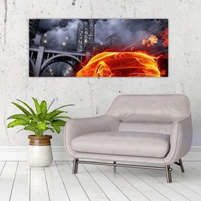Tablou cu mașina în flăcărată (120x50 cm)