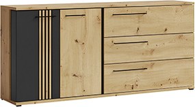 Comoda MOLTO ML13, stejar artisan/negru, PAL, 180x37x86 cm
