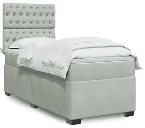 vidaXL Pat continental cu saltea, gri deschis, 80x200 cm, catifea