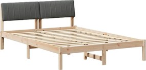 vidaXL Cadru de pat maro și gri închis 135 x 190 cm Lemn masiv de pin