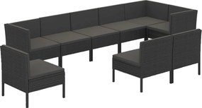 vidaXL Set mobilier de grădină cu perne, 9 piese, negru, poliratan