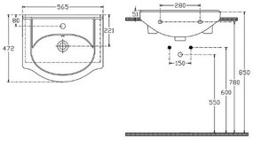 Lavoar ceramic cu aripi V55 55x42 cm