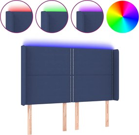 vidaXL Tăblie de pat cu LED, albastru, 147x16x118/128 cm, textil