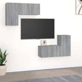 3120273 vidaXL Set dulapuri TV, 4 piese, gri sonoma, lemn prelucrat