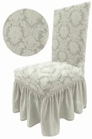 Set 6 huse elastice pentru scaune, cu volanas, model Jacquard Alb