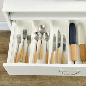 HOMCOM Dulap de bucătărie bufet de dining cu 4 uși tavă glisantă raft reglabil sertar 70x40x180 cm Alb | Aosom Romania