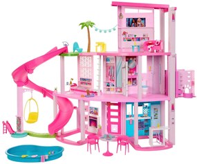 Set casa de papusi Barbie dreamhouse 114 cm cu piscina tobogan lift lumini si sunete 75 piese