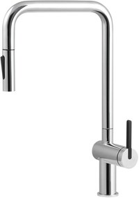 Baterie pentru chiuveta bucatarie, crom, cap mixer, 2 tipuri de jet, dus extractabil, Deante Momi Crom