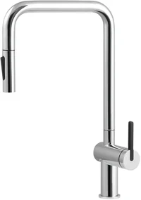Baterie pentru chiuveta bucatarie, crom, cap mixer, 2 tipuri de jet, dus extractabil, Deante Momi Crom