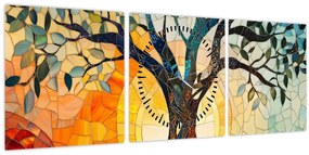 Tablou – Mozaic – soare și arbore I. (cu ceas) (90x30 cm)