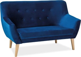 Canapea NORDIC 2, albastru marin/fag, stofa catifelata/lemn, 136x75x90