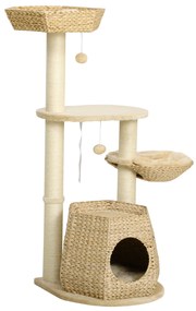 PawHut Copac de pisici cu elemente de escaladare si zgariat inaltime 119 cm coloane consolidate cu cutie hamac 2 bile suspendate | Aosom Romania