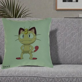 Perna Personalizata Meowth Pokemon, 40x40 cm, Verde, Husa Detasabila, Perna Inclusa, BEKZ®