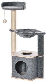 Ansamblu de joaca pentru pisici, Lemn/Plush, cu loc pentru zgariat 48x34x95cm, Gri Bej PawHut | Aosom RO