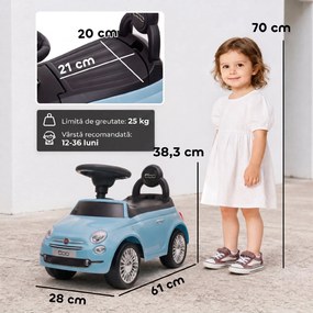 AIYAPLAY Mașinuță de Împins pentru Copii cu Licență Fiat, Muzică, Claxon, Anti-Răsturnare și PP, Albastru | Aosom Romania
