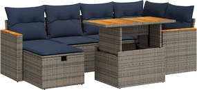 vidaXL Set canapele grădină perne 7 piese gri, poliratan/lemn acacia